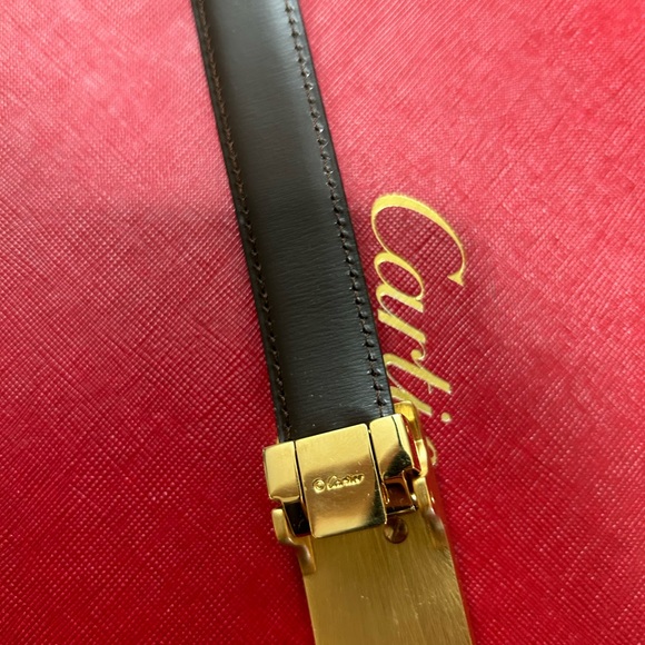 Cartier Gilt Metal Panther Buckle Reversible Leather Women's Belt - Picture 2 of 6